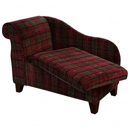 LUXE 41" Storage Chaise Longue in a Lana Red Tartan Fabric