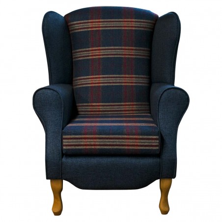 Duchess Wingback Armchair in a Gleneagles Check & Plain Granite Fabric