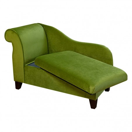 45" Storage Chaise Longue in a Monaco Olive Supersoft Velvet Fabric