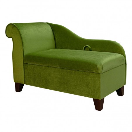 45" Storage Chaise Longue in a Monaco Olive Supersoft Velvet Fabric