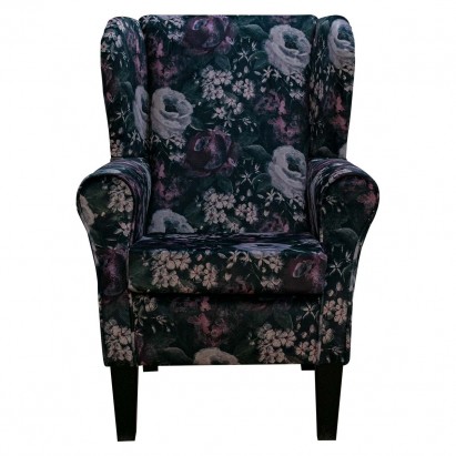 Standard Wingback Fireside Chair in a Prints Vol 1 Blossom Aubergine Velvet Fabric