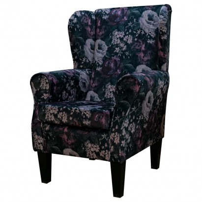 Standard Wingback Fireside Chair in a Prints Vol 1 Blossom Aubergine Velvet Fabric