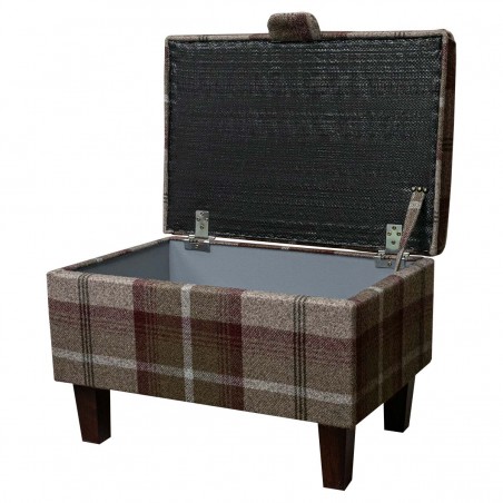 LUXE Storage Footstool, Ottoman, Pouffe in a Balmoral Mulberry Tartan Fabric