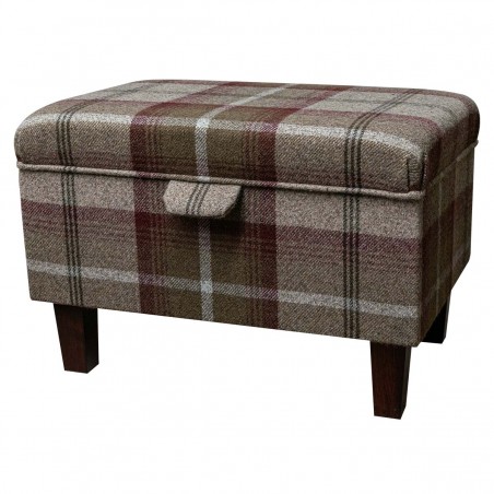 LUXE Storage Footstool, Ottoman, Pouffe in a Balmoral Mulberry Tartan Fabric