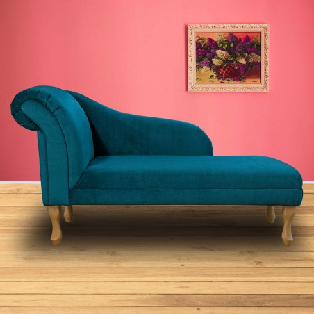 52" Medium Chaise Longue in a Malta Peacock Deluxe Velvet Fabric