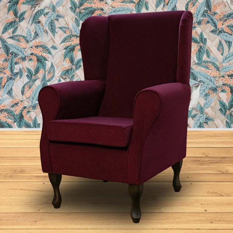 Standard Wingback Fireside Westoe Chair in a Notting Hill Burgundy Velvet Fabric