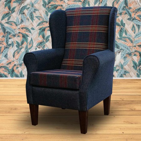 Standard Wingback Fireside Chair in Gleneagles Check & Plain Granite Fabric