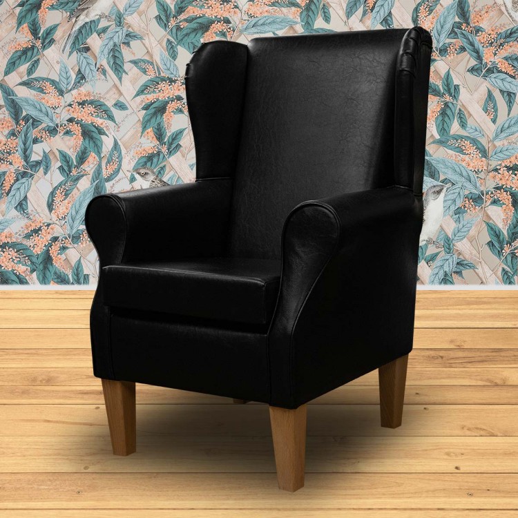 Standard Wingback Fireside Westoe Chair in a Denver Contract Vinyl Smooth Black