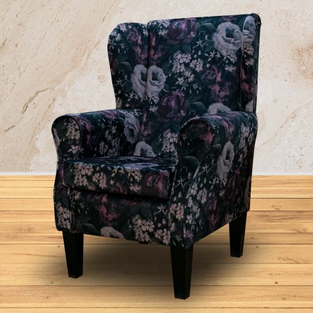 Standard Wingback Fireside Chair in a Prints Vol 1 Blossom Aubergine Velvet Fabric