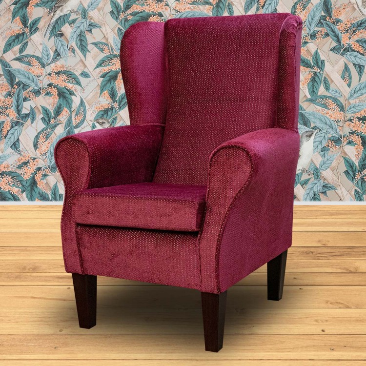 LUXE Standard Wingback Fireside Chair in Eleganza II Herringbone Cranberry Fabric