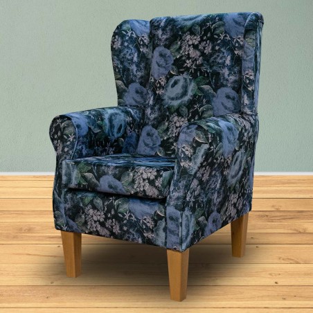 Standard Wingback Fireside Chair in a Prints Vol 1 Blossom Sapphire Velvet Fabric