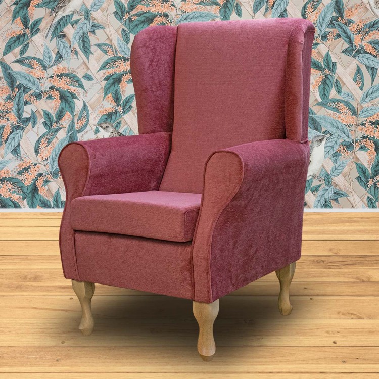 LUXE Standard Wingback Fireside Chair in an AquaClean Scala Rose Fabric