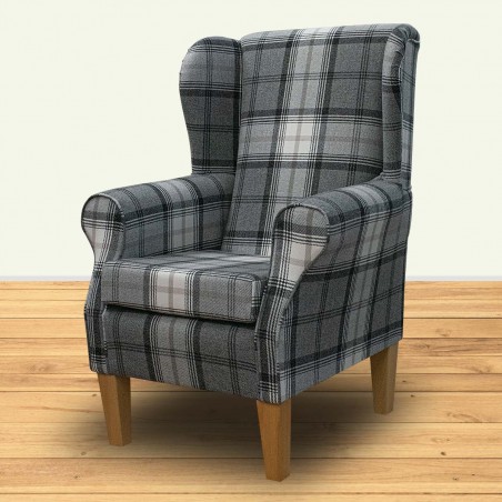 LUXE Standard Wingback Fireside Chair in Sophie Check Zinc Fabric