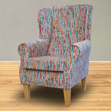 multi coloured wing back chair