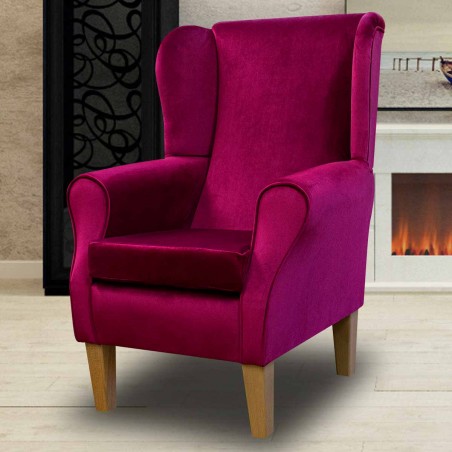 Standard Wingback Fireside Chair in a Monaco Boysenberry Supersoft Velvet Fabric