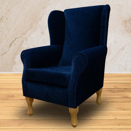 Standard Wingback Fireside Westoe Chair in a Pimlico Crush Navy Fabric