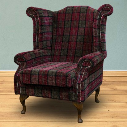 LUXE Chesterfield Wingback Armchair in a Red Lana...