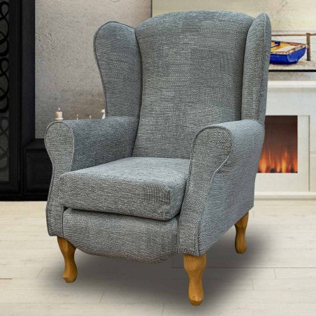 Duchess Wingback Armchair in a Cromwell Patchwork Grey Fabric