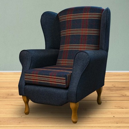 Duchess Wingback Armchair in a Gleneagles Check & Plain Granite Fabric