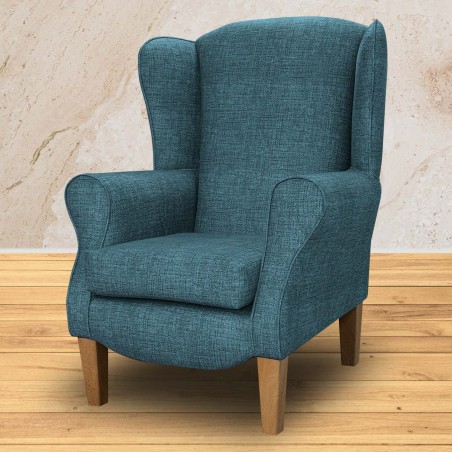 Duchess Wingback Armchair in a Maya Blue Velvet Faux Weave Fabric