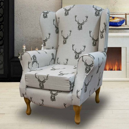 Duchess Wingback Armchair in a Stag Cotton Fabric