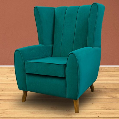 LUXE Fluted Wingback Chair in AquaVelvet Teal Velvet Fabric