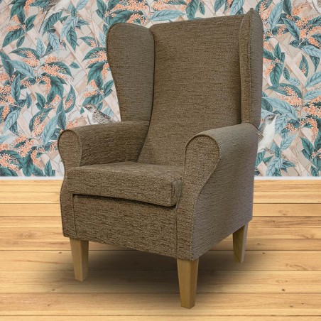 Large High Back Chair in a Portobello Boucle Cocoa Fabric