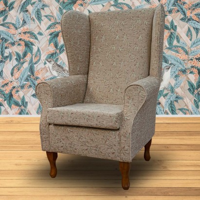 Large High Back Chair in a Camden Leaf Cocoa Fabric