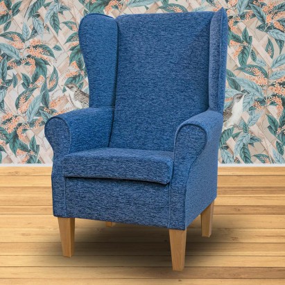 Large High Back Chair in a Coniston Floral Blue Fabric