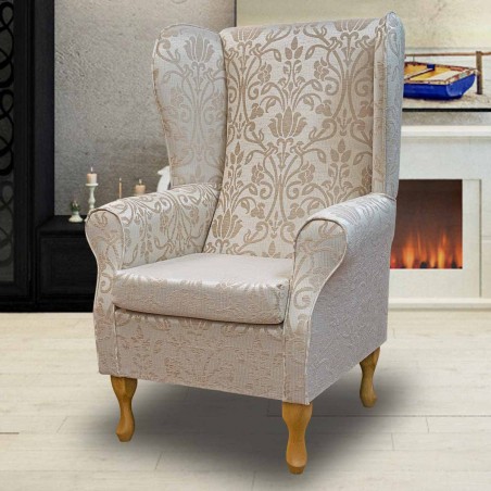 Large High Back Chair in a Woburn Medallion Beige Fabric