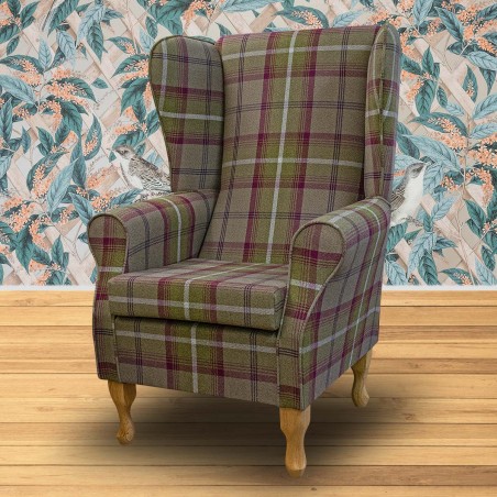 LUXE Large High Back Chair in a Balmoral Heather Tartan Fabric