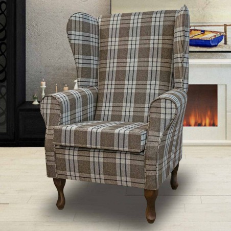 Large High Back Chair in a Kintyre Chestnut Tartan Fabric