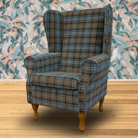 blue tartan high back chair