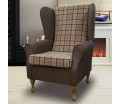 LUXE Large High Back Chair in a Lana Dune Tartan & Infinity Truffle Faux Leather