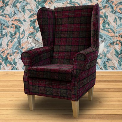 LUXE Large High Back Chair in a Lana Red Tartan Fabric