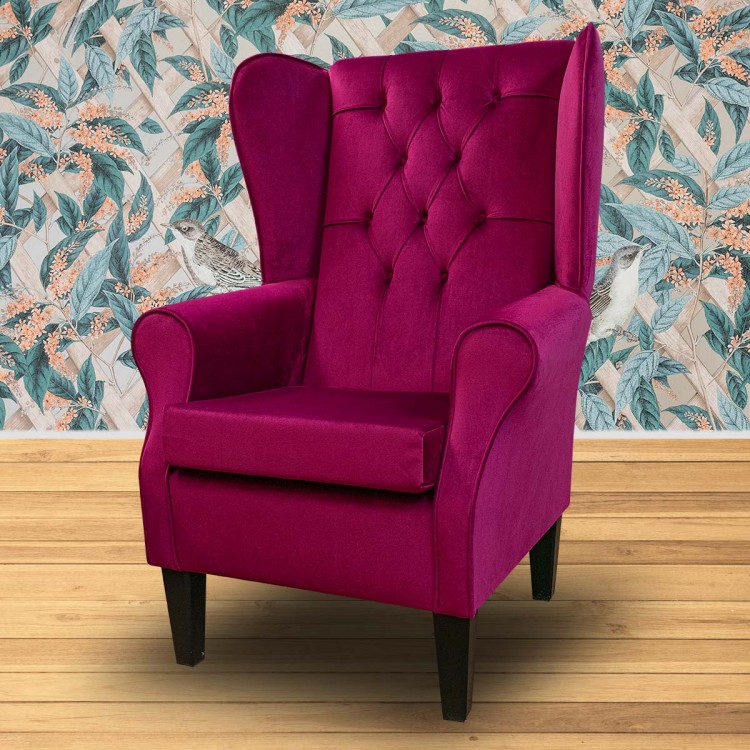 buttoned plum velvet armchair