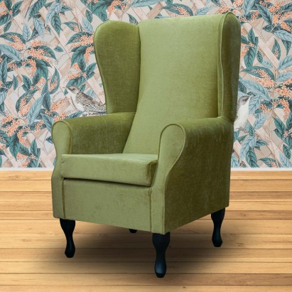 Large Highback Westoe Chair in a Velluto Lime Green Fabric