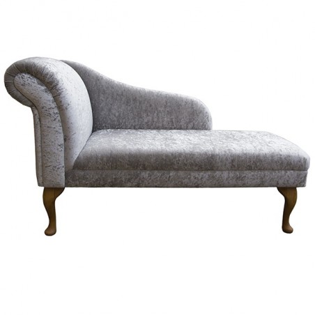 52" Medium Chaise Longue in a Shimmer Silver Crushed Velvet Fabric