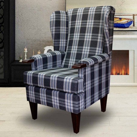 Kensington Orthopaedic Armchair in a Kintyre Charcoal Tartan Fabric