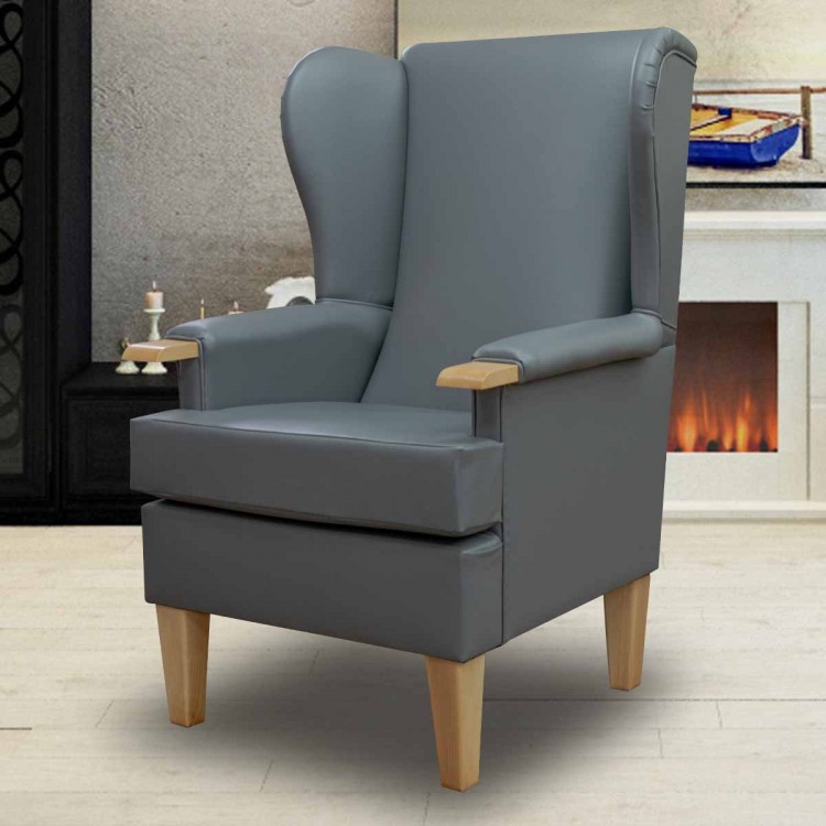 Kensington Orthopaedic Armchair in an Eel Grey Faux Leather Vinyl - Hospitality & Care Edition