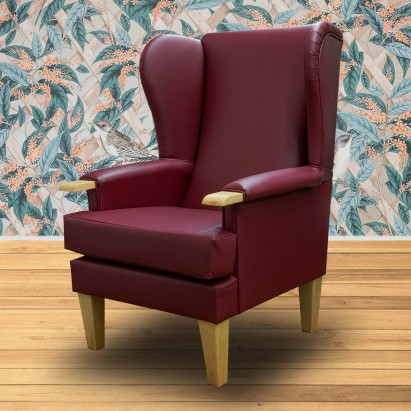 Kensington Orthopaedic Armchair in a Red Apple Faux Leather Vinyl  - Hospitality & Care Edition