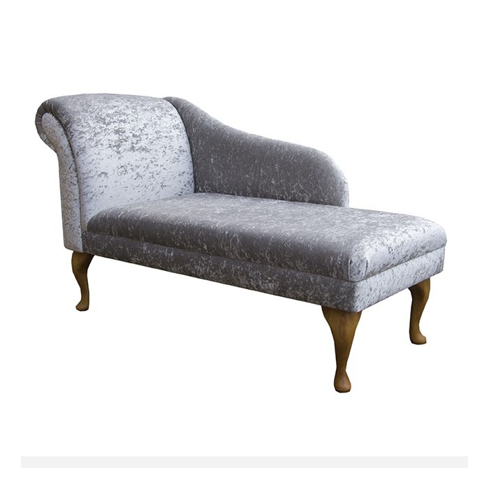 52" Classic Style Chaise Longue in a Silver Senso Crushed Velvet Fabric with Hardwood Legs - SENS1161