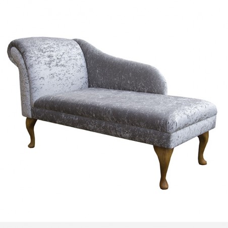 52" Classic Style Chaise Longue in a Silver Senso Crushed Velvet Fabric with Hardwood Legs - SENS1161