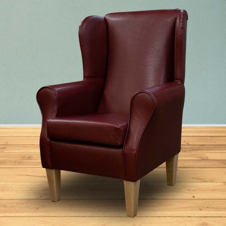 wine red armchair in faux leather