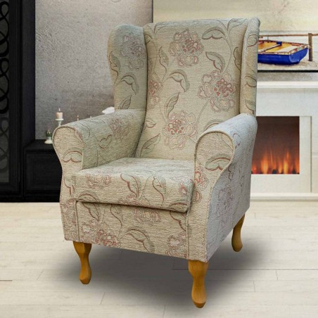 Standard Wingback Fireside Westoe Chair in a Maida Vale Floral Rose Fabric