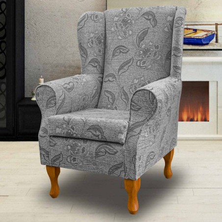 Standard Wingback Fireside Westoe Chair in a Maida Vale Floral Grey Fabric