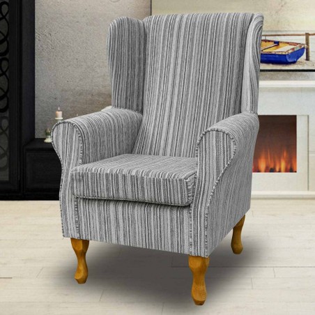 Standard Wingback Fireside Westoe Chair in a Maida Vale Candy Stripe Grey Fabric