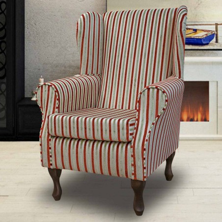 LUXE Standard Wingback Fireside Westoe Chair in an Eleganza Henna & Gold Candy Stripe Fabric