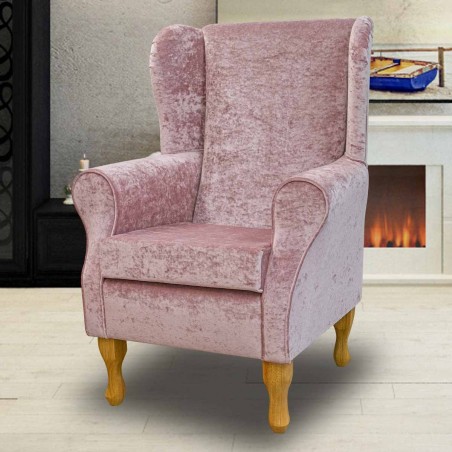 Standard Wingback Fireside Westoe Chair in a Pastiche Crush Blush Pink Fabric