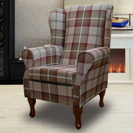 LUXE Standard Wingback Fireside Westoe Chair in a Balmoral Mulberry Fabric